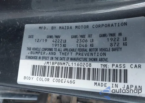 2020 Mazda Mazda3 Premium Package из США, поврежденный, VIN JM1BPBNM7L1160208